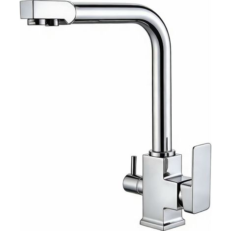 Rubinetto da cucina, montaggio su piano, acciaio inox, tubo di alimentazione acqua da 60 cm, colore argento.
