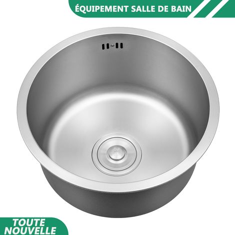 WAOBDLA Lavabo de cuisine Undermount en acier inoxydable 304 rond lavabo de cuisine à bol unique avec tuyau de drain et de débordement (1/5)