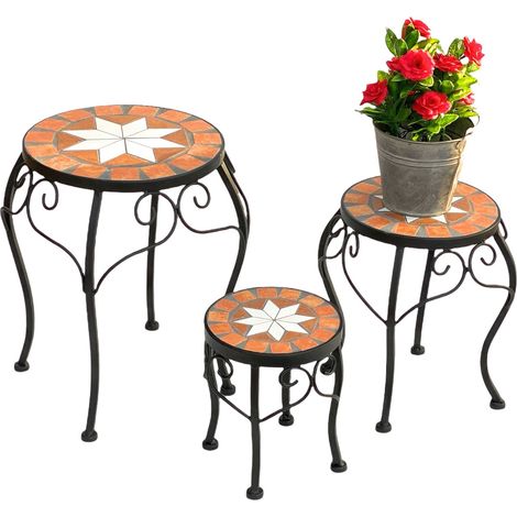 DanDiBo Blumenhocker Mosaik Rund 3er Set 20, 27, 37 cm Blumenständer 12014 Beistelltisch Pflanzenständer Mosaiktisch Klein (1/5)