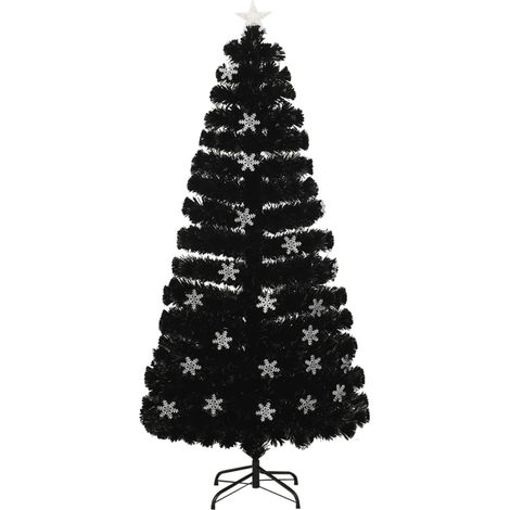 Sapin de Noël  Arbre de Noël et flocons de neige LED Noir 150 cm Fibre optique (1/5)