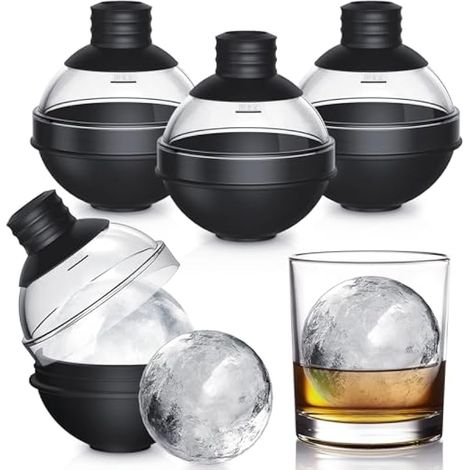 Moules à glaçons en silicone, lot de 4 grands moules à billes de glace avec couvercle en plastique sans BPA, moules ronds flexibles faciles à démouler, bacs à glaçons sphériques pour whisky, gin, cock (1/5)