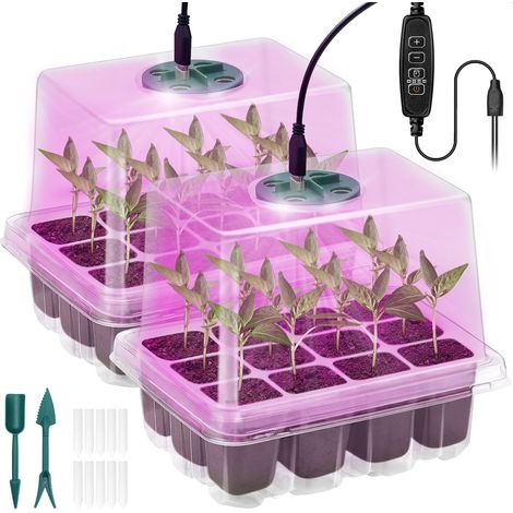 Full Spectrum Light Seedling Boxes for Greenhouse Garden Home Seedling 2 Pc Greenhouse for Seeding, Indoor Seedling Tray with Raised Lids, Grow Box with Vent, Transparent (1/5)