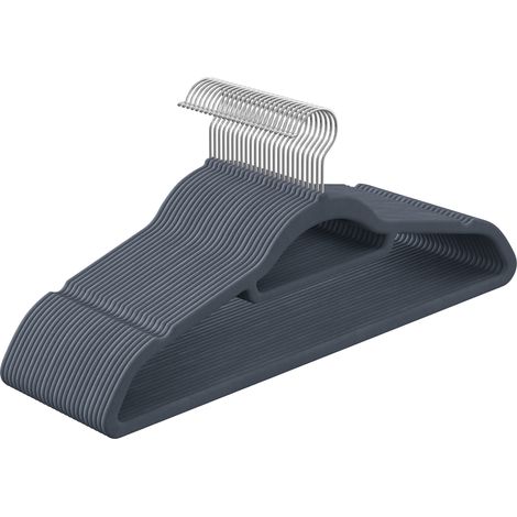Cintres en velours, lot de 100, antidérapants, épaisseur 0,6 cm, gain de place, crochet pivotant à 360°, longueur 43,5 cm, pour manteaux, chemises, robes, pantalons, Gris foncé (1/5)