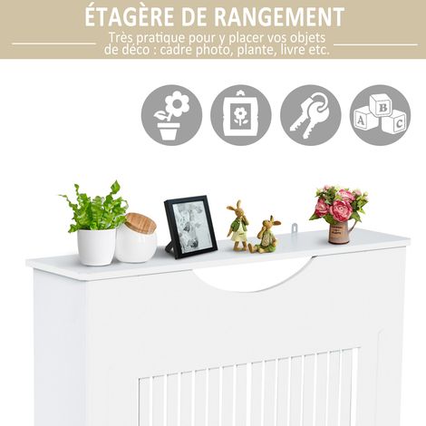 Cache-radiateur en MDF blanc 78x19x82cm design contemporain à lattes verticales avec étagère supérieure pour salon élégant et robuste (1/5)