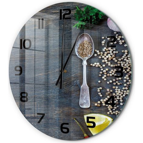 Horloge Murale Ronde Sans Cadre en Verre Trempé Silencieuse et Moderne Épices et herbes fi 60 cm (1/5)