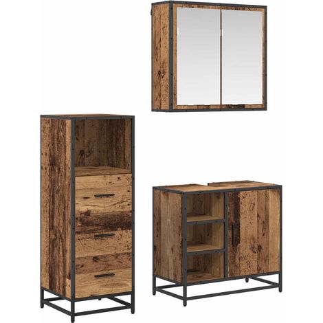 vidaXL Badezimmermöbel-Set mit Schubladen 3 pcs Altholz Holzwerkstoff (1/5)