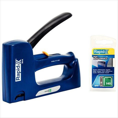 Rapid R44 Graffatrice Manuale per Graffette n.140, Dotata di Impugnatura Ergonomica e Parti Interne in Acciaio, Adatta a Lavori di Isolamento e Copertura, Include 970 Punti Metallici n.140 (1/4)
