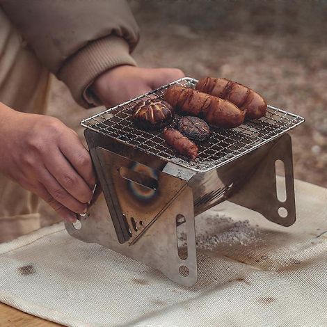 Réchaud à bois de camping en acier inoxydable, réchaud à bois portable pour pique-nique et barbecue (1/4)