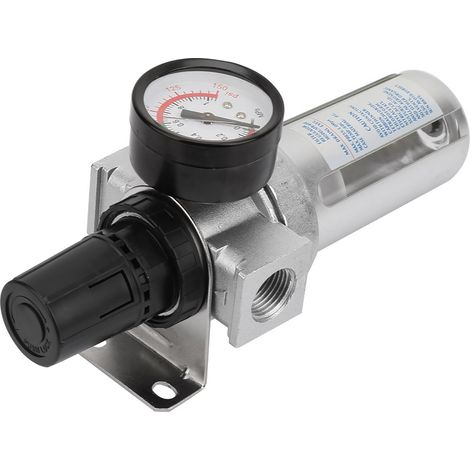 Filtre régulateur d'air compresseur 1/2" BSP avec purgeur d'eau et raccord de montage (1/5)