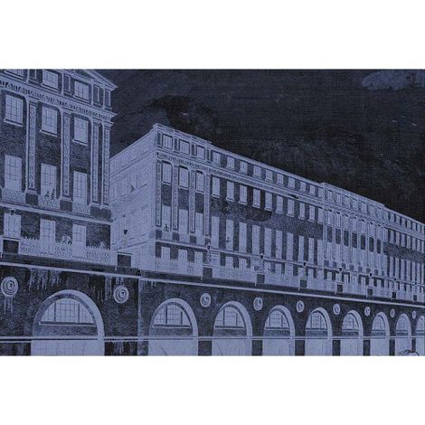Papier peint panoramique architecture vintage noir & bleu Tapisserie panoramique bureau noir & bleu Papier peint panoramique motif bâtiment ancien (1/3)
