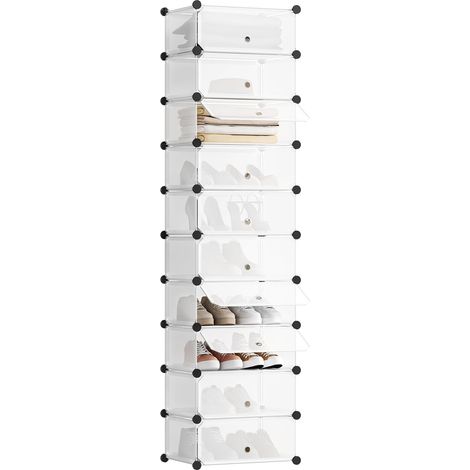 WOLTU Zapatero Modular Estantería por Módulos DIY Zapatero con 10 estantes Almacenamiento para Habitación salón Baño 47x35x170cm Blanco (1/5)