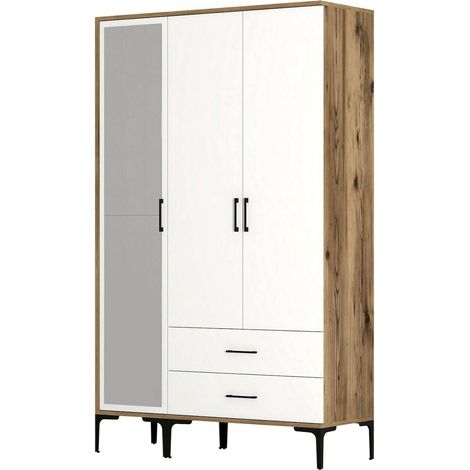Dmora - Guardaroba 3 ante Petroleuse, Mobile camera da letto, Cabina armadio portabiti, Armadio appendiabiti, 120x201h48 cm, Noce e Bianco