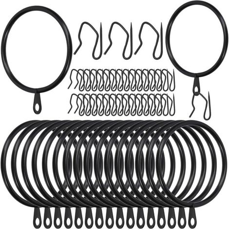 GDHZS- Swpeet 60Pcs 50mm/2" Diamètre intérieur Bague de Rideau en métal Noir avec Pin-on Drapery Crochets Kit d\'assortiment, Drape Coulissant Eyelet Bague, pour Rideau de Douche de Porte de fenêtre (1/5)
