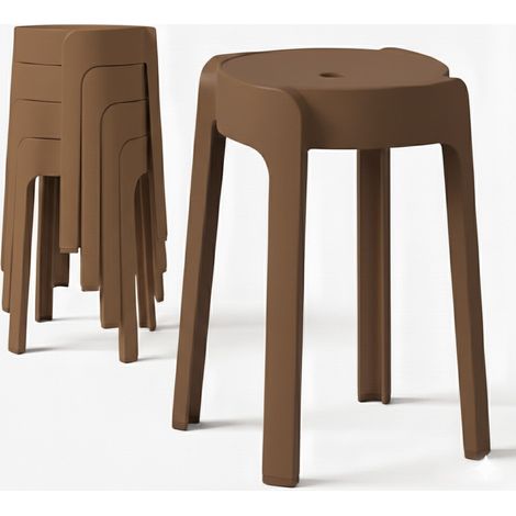 4 Tabourets Gigognes empilables BM HOME TAB-MARRON en plastique, légers pour la maison salle de classe, cuisine, jardin (1/5)