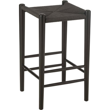 Chaise de bar orient bois de hêtre assise corde noire élégante - Noir profond et bois foncé (1/4)
