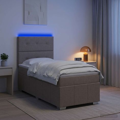 vidaXL Lit boxspring LED avec matelas Taupe 100 x 200 cm Tissu (1/5)