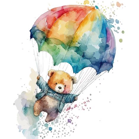 Papier peint panoramique Enfants - Ourson Parachute - 130 cm x 84 cm (1/2)