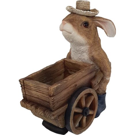 Dekofigur Hase mit Karre 24 x 24,5 x 12,5 cm braun weiß Skulptur