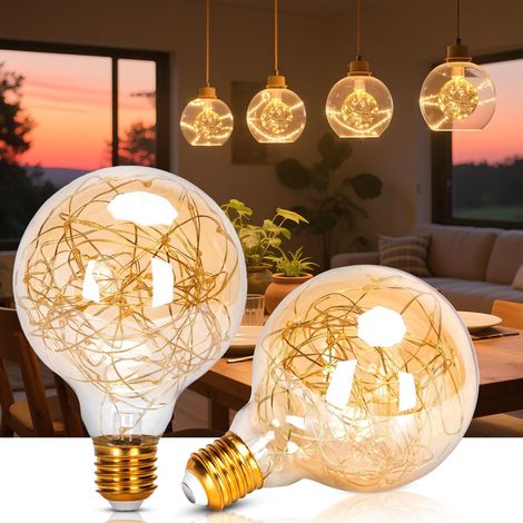 Lot de 2 ampoules LED globe G95 E27 style Edison blanc chaud avec motifs étoilés décoratifs, éclairage ambiant pour chambre et salon (1/4)