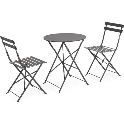 Set Tavolo + 2 Sedie Pieghevoli in Acciaio E-Coating Antracite (1/5)