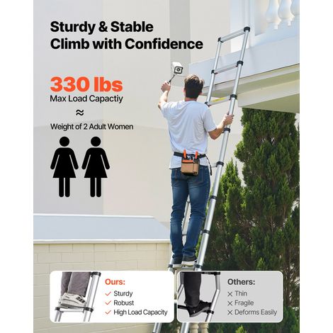 Échelle Télescopique Aluminium 3,8 m Pliable Multifonctionnelle Rétraction à Un Bouton Capacité de Charge 150 kg Pieds Antidérapants Échelle pour Maison, Travaux Extérieurs, Grenier, Réparation (1/5)