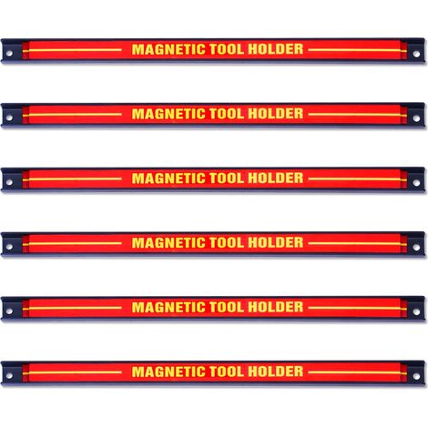 Lot de 6 barres magnétiques pour outils 46 x 2,3 x 1,25 cm puissance 10 kg rangement pratique en acier rouge noir jaune