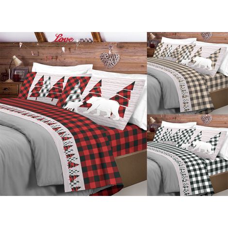 Completo Lenzuola Letto Pensieri Delicati 100% Cotone Dis. Canada, misuraSingolocoloreGrigio (1/5)