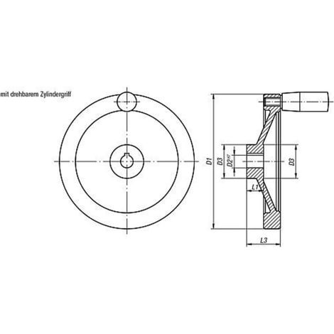 KIPP Scheibenhandrad Alu Nabe mit Nut 250 x 22 x 6mm (1/2)