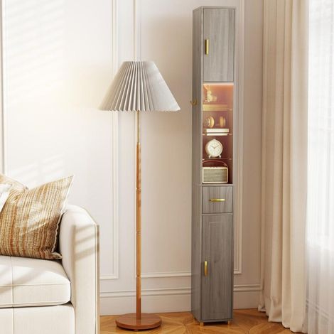 Gain de Place Colonne Salle de Bain Meuble Haut avec LED 3 Couleurs 2 Portes et Étagères Réglables pour Petits Espaces Gris (1/5)