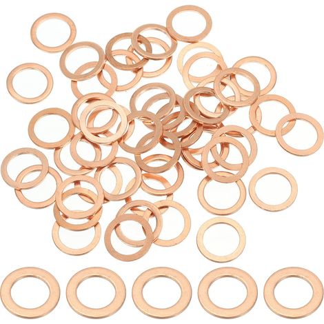 Joint Cuivre M10, 50 Pièces 10mm ID 14mm OD 1mm D'Épaisseur Rondelle Plate Métrique pour Vis Boulon Bouchons de Vidange D'Huile (1/5)