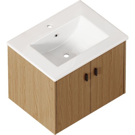 Armoire de salle de bain 60 cm en chêne clair avec portes à fermeture douce (1/5)