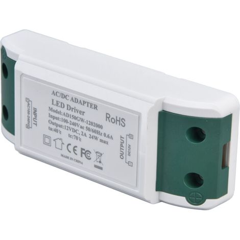 – 12V 24W 2A LED-Treiber – Transformator für LED-Streifen und Schrankbeleuchtung – Feuerfestes ABS – Überstrom- und Kurzschlussschutz – AC 100–240V – Crezuo