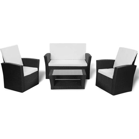 Set Divani da Giardino 4 pz con Cuscini in Polyrattan Nero vidaXL (1/5)