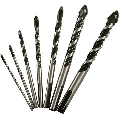 Jeu de 7 forets de maçonnerie pour verre/brique/plastique/ciment/bois/carrelage/etc. Foret de 1/8 à 1/2" avec poignée triangulaire, pointe en carbure de tungstène de résistance industrielle (1/5)