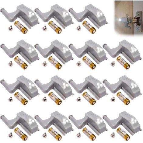 Lot de 15 charnières LED - Capteur de lumière universel - Pour la maison, la cuisine, le placard, Blanc (1/5)