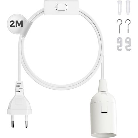 Douille E27 avec fil 2M pour lampe suspendue E27, Blanc, Lot de 1 (1/5)