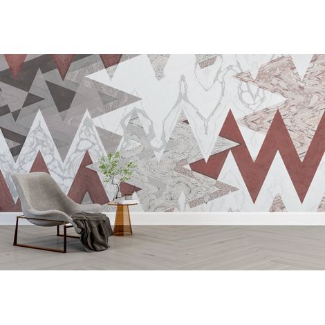 Papier peint géométrique - triangles et lignes brisées bordeaux - 150 x 250 cm (1/2)