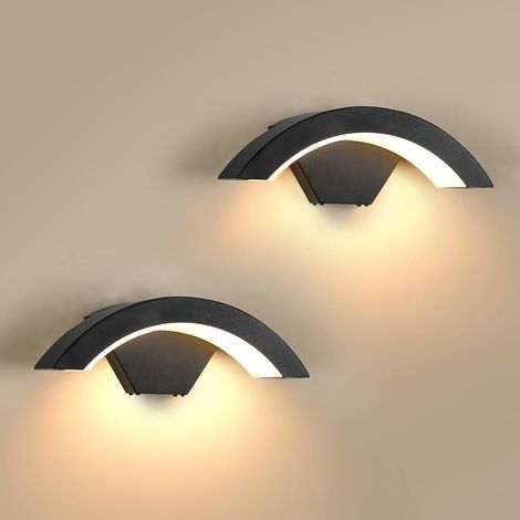 GOECO Applique da parete per esterni impermeabili, confezione da 2, nero, 24 W, bianco caldo 3000 K, per facciate, cortili, giardini, vialetti, illuminazione di sicurezza e decorazione (1/5)