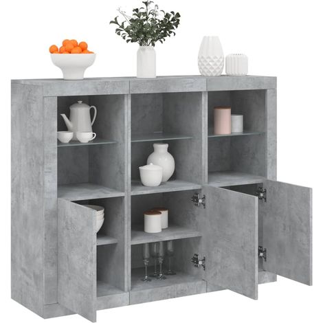 Sideboards mit LED-Leuchten 3 Stk. Betongrau Holzwerkstoff