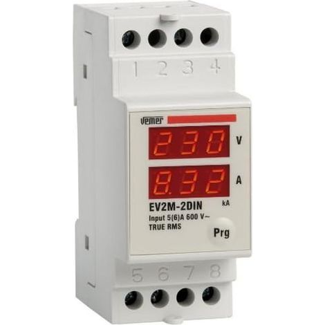 VEMER VE149100 EV2M-2DIN - Multimetro Digitale Monofase (Amperometro e Voltmetro) per Visualizzazione di Corrente e Tensione, Alimentazione 230V, Installazione su Barra DIN, Bianco (1/2)