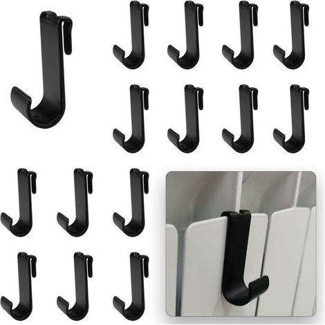 Lot de 15 crochets noirs en acier inoxydable pour sèche-serviettes, porte-serviettes pour radiateurs, compatibles avec les lamelles de radiateur en aluminium moulé sous pression (1/5)