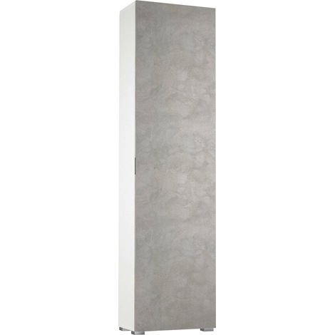 Dmora - Mehrzweckschrank Ddarbo, Linearschrank mit 1 Tür und 7 Einlegeböden, Eingangs - oder Badezimmersäule, Modernes Schuhregal, 100% Made in Italy, 50x30h182 cm, Beton und Weiß (1/5)