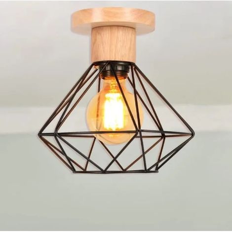 U-Do Plafonnier Industriel en Fer Bois design Vintage Lampe de Plafonde Luminaire Brillant E27 40W pour Cuisine Bureau Salon (1/4)