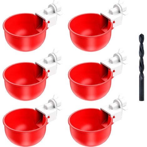 Abreuvoir automatique pour volailles, kit de 6 coupelles d'abreuvement avec foret pour poules, poussins et oiseaux, système d'alimentation en eau indépendant