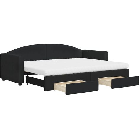 Maison Exclusive - Lit de jour avec gigogne et tiroirs noir 80x200 cm tissu