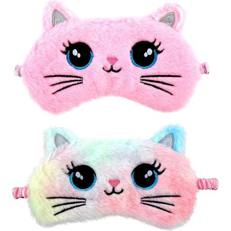 Lot de 2 masques de sommeil en peluche, doux et confortables, à motifs animaux avec finitions satinées - Design mignon pour femmes et hommes, idéal pour la sieste et le sommeil, une idée cadeau parfai (1/5)