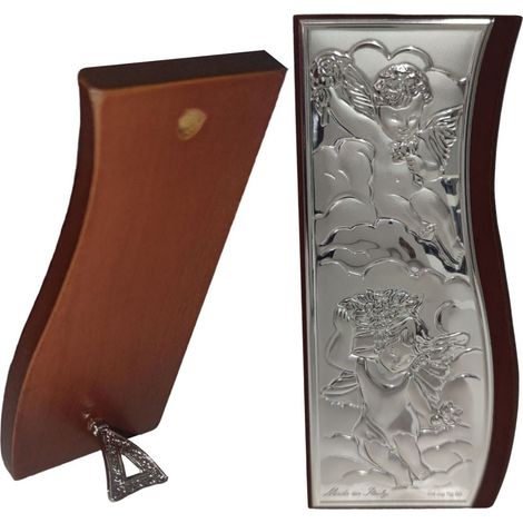 Quadro angeli in argento 925 legno idea regalo icona sacra per casa bomboniera bimbo bimba comunione cresima poggiare appendere (1/5)