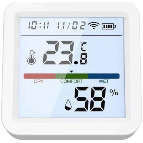 Tuya Hygromètre WiFi Smart Life Capteur de température et d'humidité pour la maison, thermomètre, rétroéclairage, compatible avec assistant Alexa et Google Voice Assistant