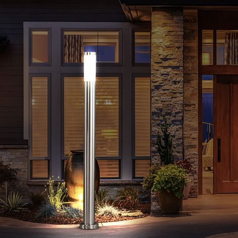 Außenleuchte Stehleuchte Balkonlampe Säulenleuchte LED Eingangsbeleuchtung Garten, IP44 Edelstahl silber opal, 1x LED 7W, DxH 12,7x110 cm