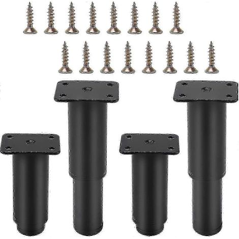 Quatre pieds de meubles réglables, 8-12 cm, pieds de meubles de cuisine, capacité de charge maximale 300 kg, livrés avec 16 vis, noirs, taille 25-26. (1/5)